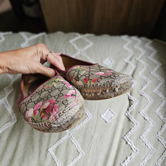 FLASH SALE❗️Gucci GG Bloom Floral Print Logo Monogram Canvas Espadrilles Slip … - Picture 11 of 16